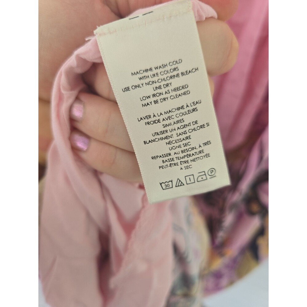 ANTHROPOLOGIE V-Neck Ruffle Linen Viscose Dress Size Large Pink Blue Floral - Picture 10 of 12